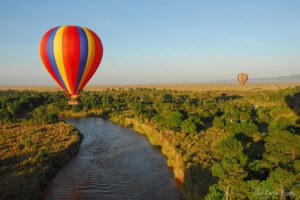 A colorful hot air balloon in the sky