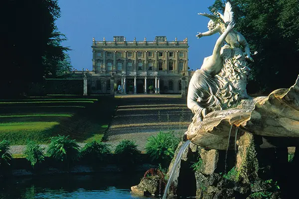 View of the entrance of the Royal Palace of Madrid and its baroque style